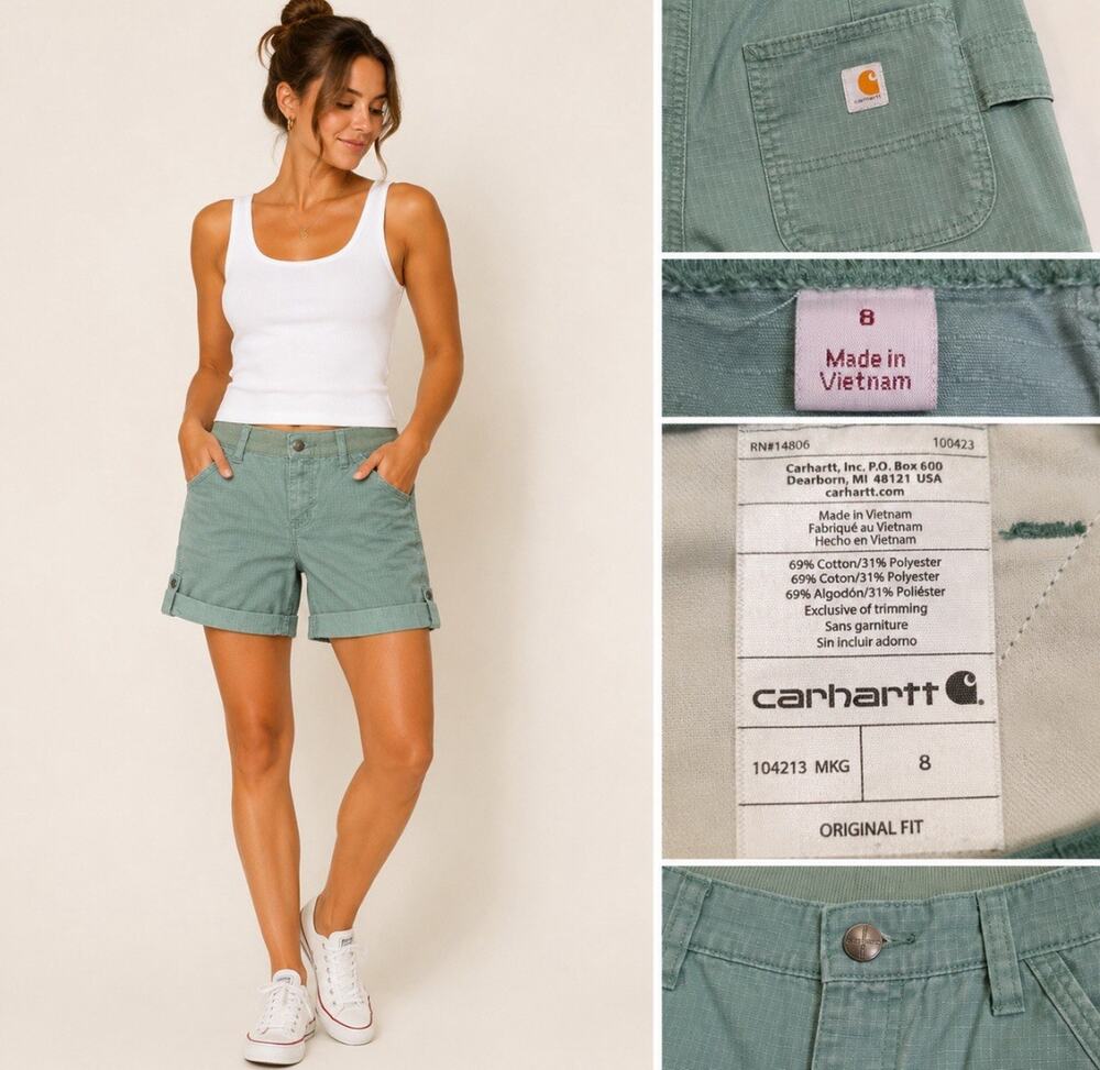 Carhartt Women's Original Fit Cargo Shorts Size 8 Sage Green Ripstop Workwear